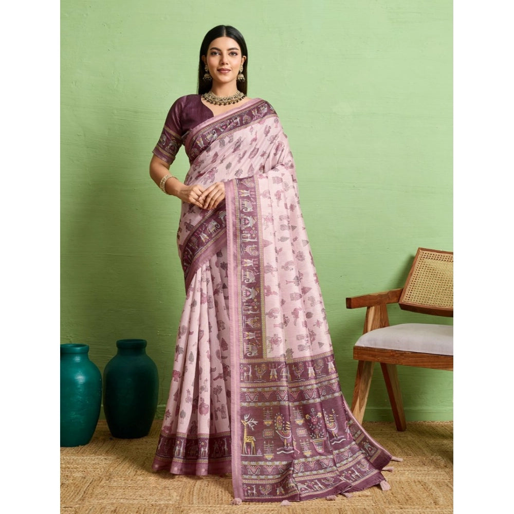 Vaystra Silk Blend Printed Saree With Unstitched Blouse 5.5Mtr – Grey