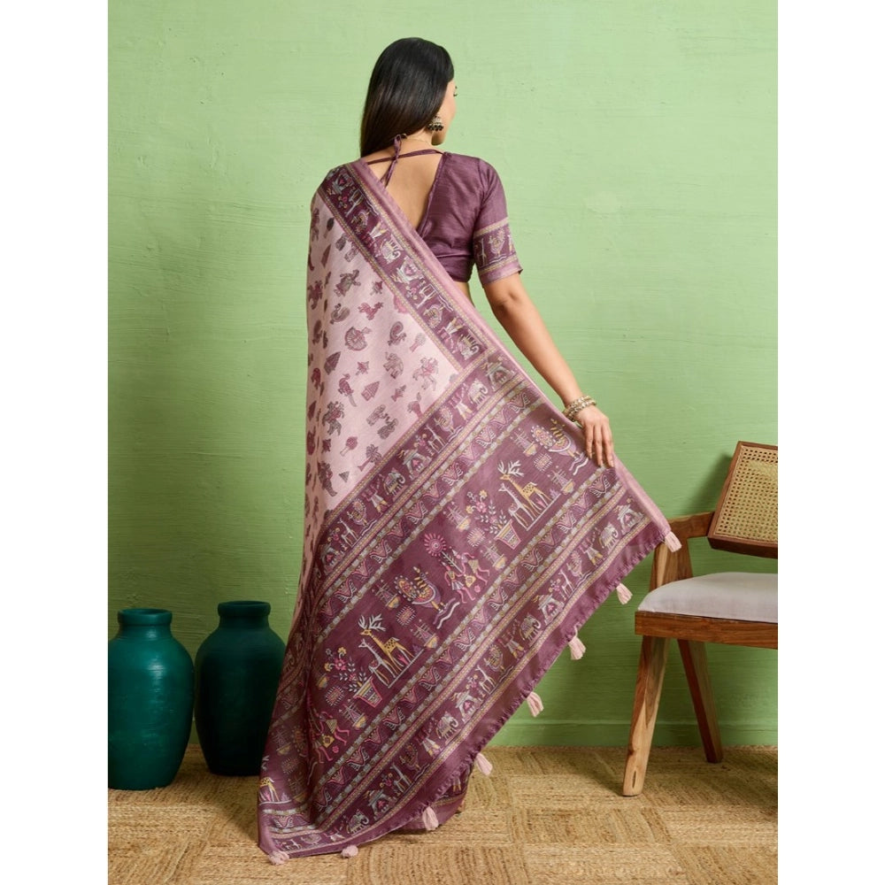 Vaystra Silk Blend Printed Saree With Unstitched Blouse 5.5Mtr – Grey
