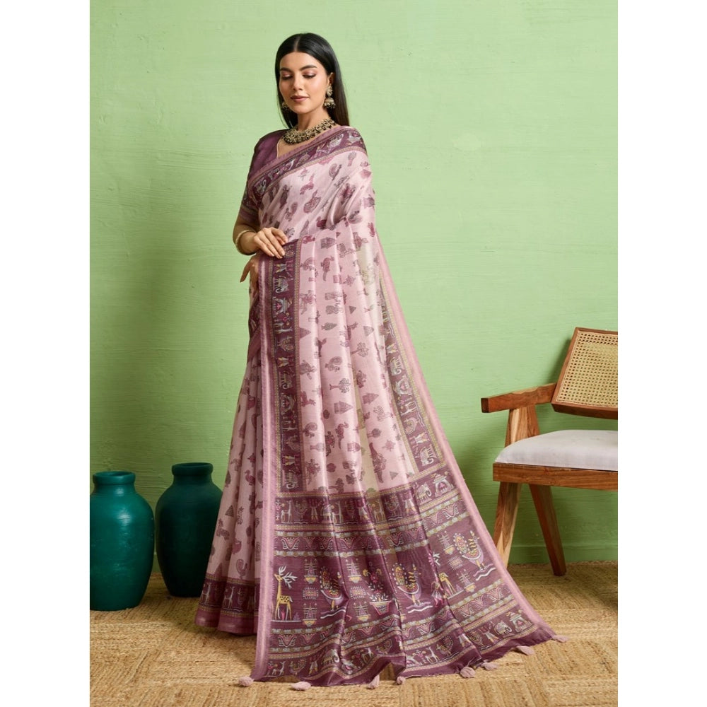 Vaystra Silk Blend Printed Saree With Unstitched Blouse 5.5Mtr – Grey
