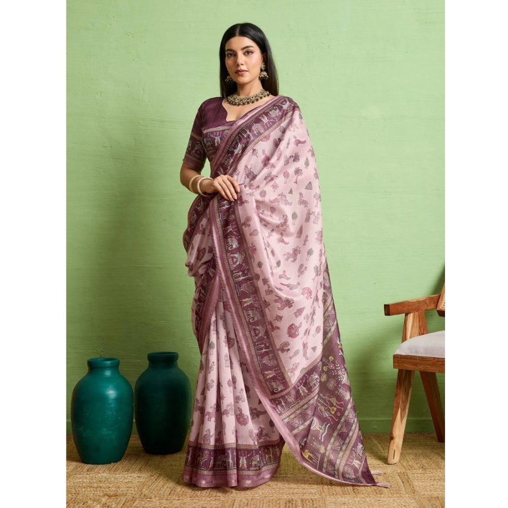 Vaystra Silk Blend Printed Saree With Unstitched Blouse 5.5Mtr – Grey