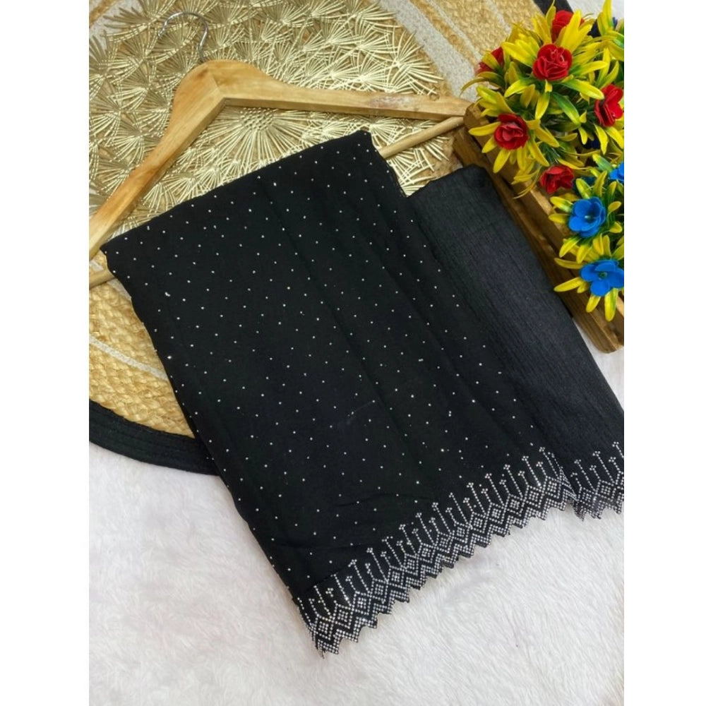 Vaystra Georgette Stone Work Saree With Unstitched Blouse 5.5Mtr – Black