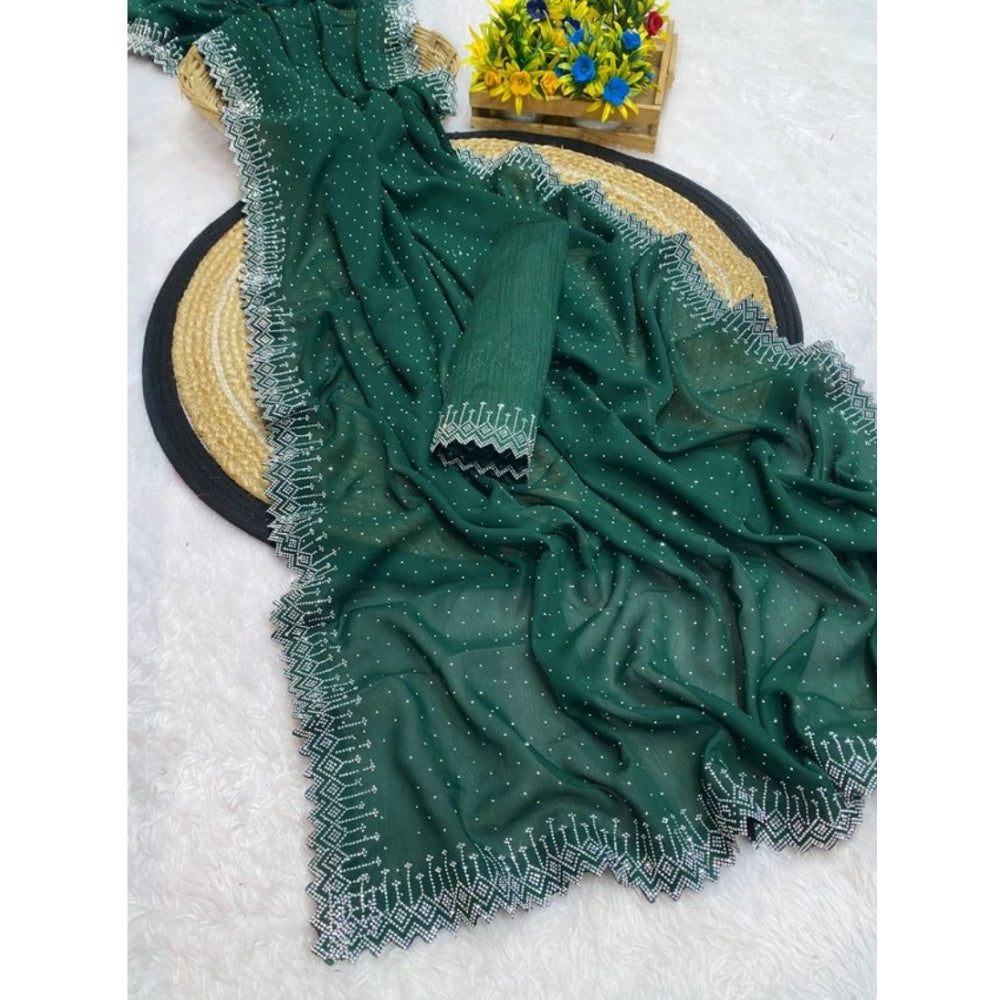 Vaystra Georgette Stone Work Saree With Unstitched Blouse 5.5Mtr – Green