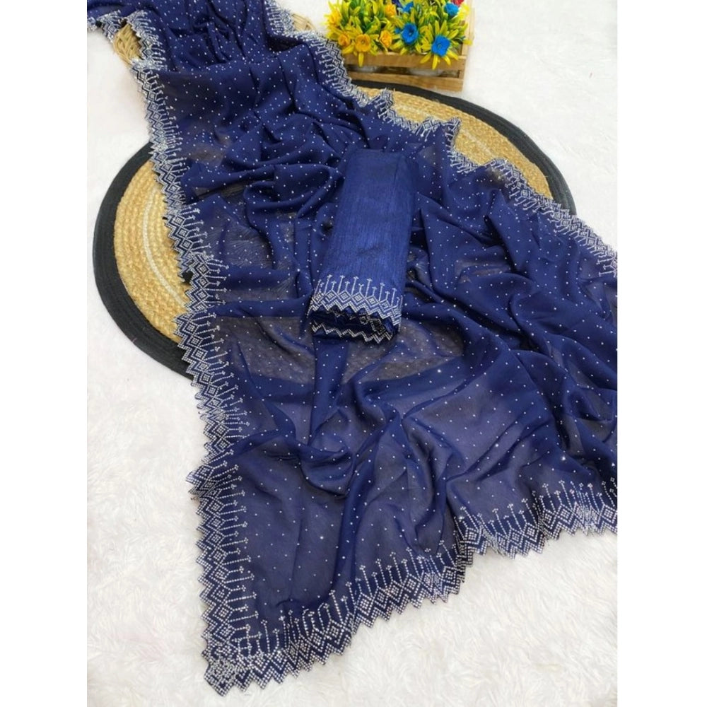 Vaystra Georgette Stone Work Saree With Unstitched Blouse 5.5Mtr – Blue