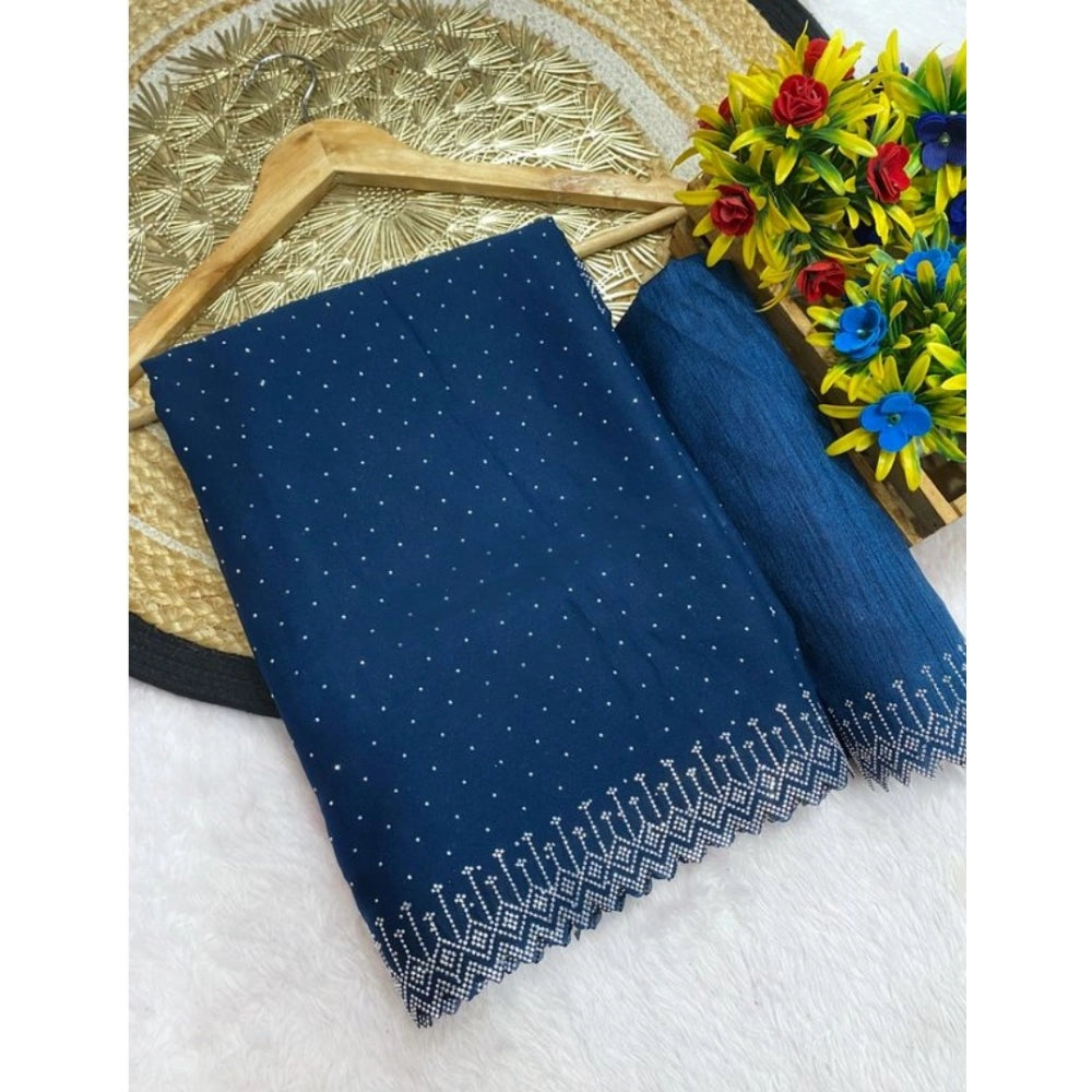 Vaystra Georgette Stone Work Saree With Unstitched Blouse 5.5Mtr – Light Green