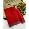 Vaystra Georgette Stone Work Saree With Unstitched Blouse 5.5Mtr – Red