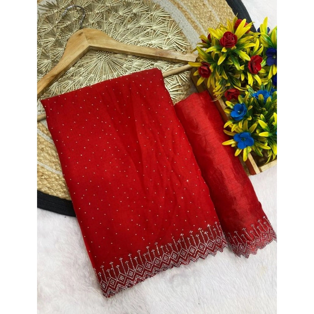 Vaystra Georgette Stone Work Saree With Unstitched Blouse 5.5Mtr – Red