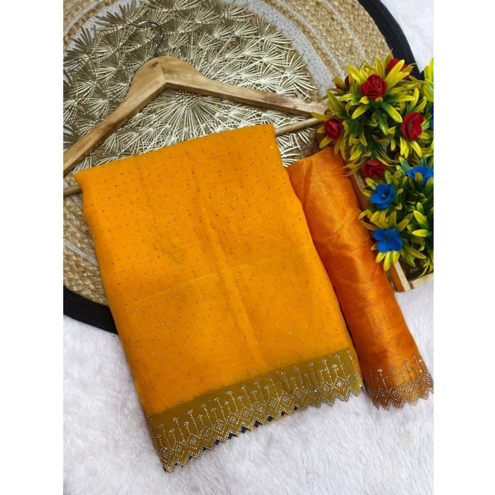 Vaystra Georgette Stone Work Saree With Unstitched Blouse 5.5Mtr – Yellow