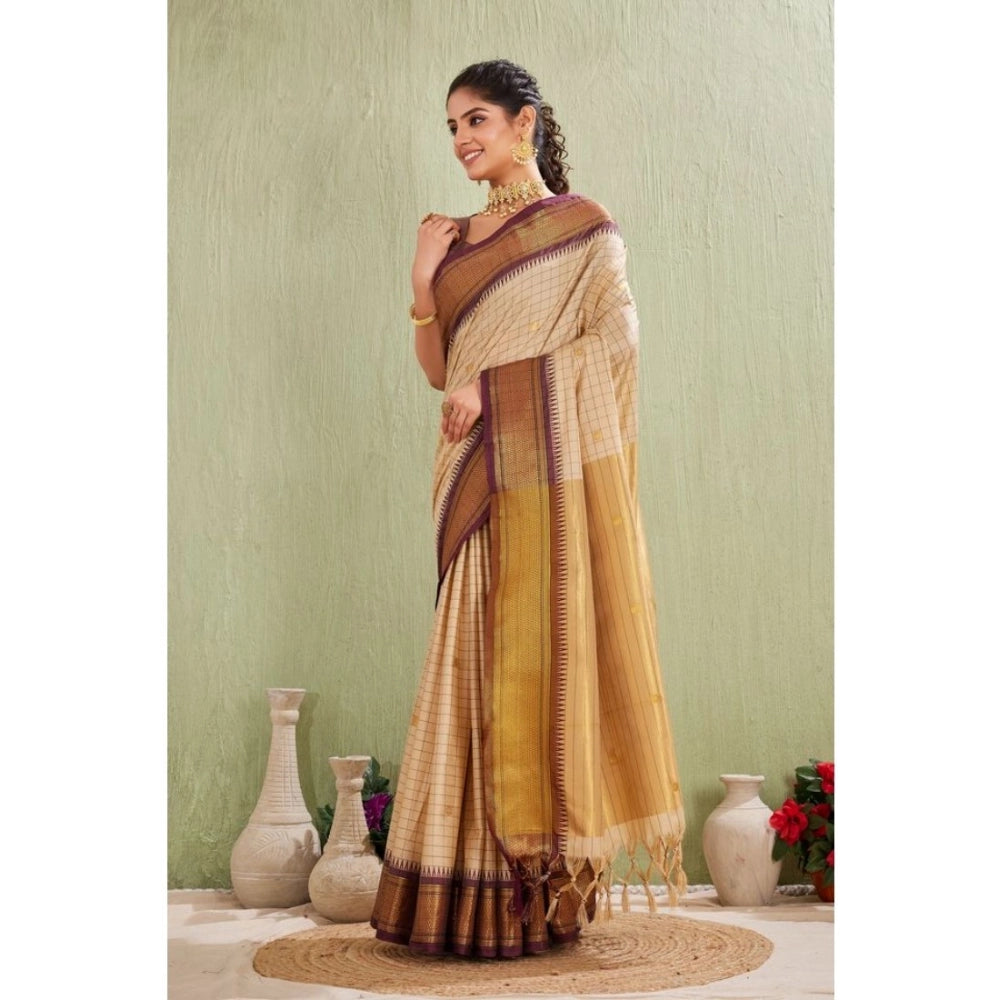 Vaystra Silk Blended Jaquard Woven Saree With Unstitched Blouse 5.5Mtr – Beige