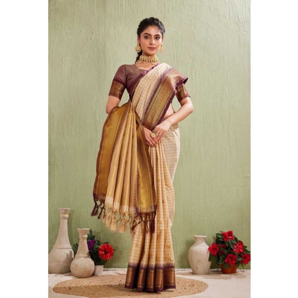 Vaystra Silk Blended Jaquard Woven Saree With Unstitched Blouse 5.5Mtr – Beige