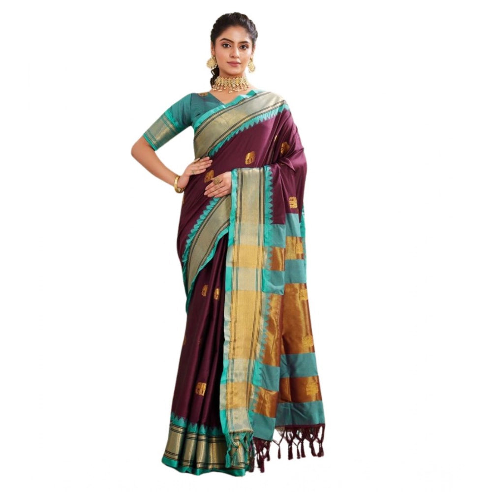 Vaystra Silk Blended Jaquard Woven Saree With Unstitched Blouse 5.5Mtr – Purple