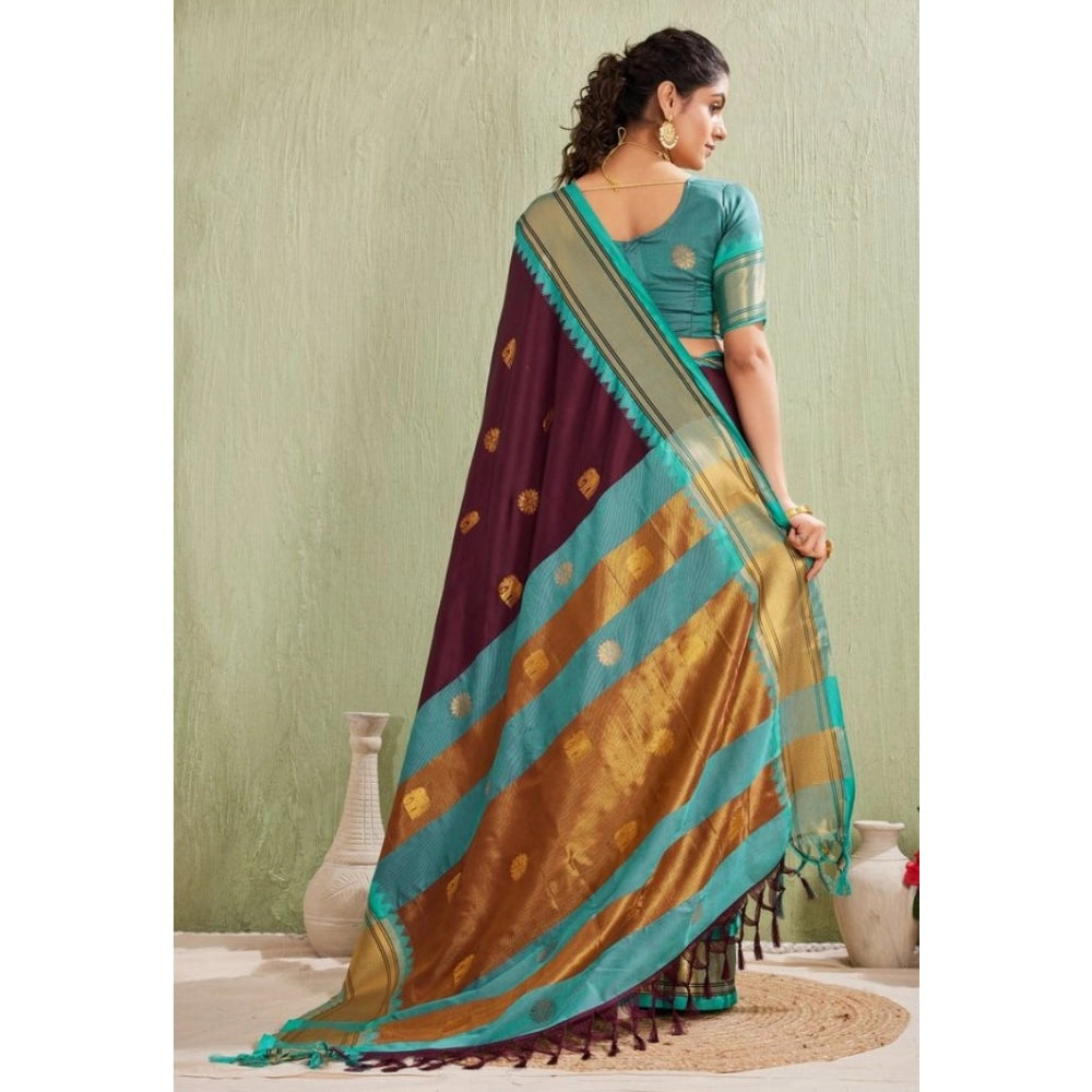Vaystra Silk Blended Jaquard Woven Saree With Unstitched Blouse 5.5Mtr – Purple