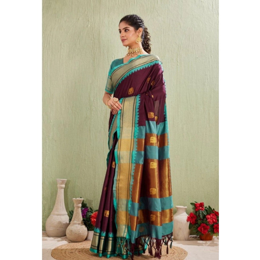 Vaystra Silk Blended Jaquard Woven Saree With Unstitched Blouse 5.5Mtr – Purple