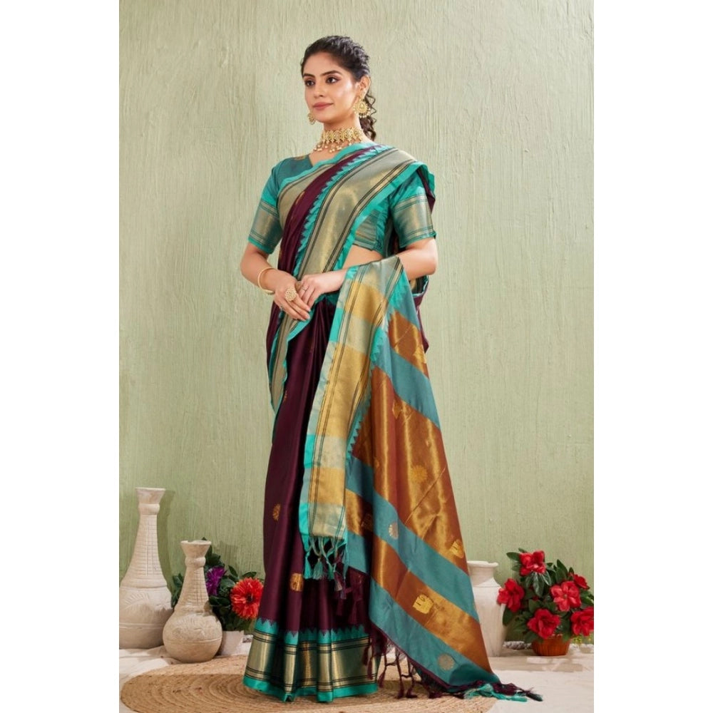Vaystra Silk Blended Jaquard Woven Saree With Unstitched Blouse 5.5Mtr – Purple