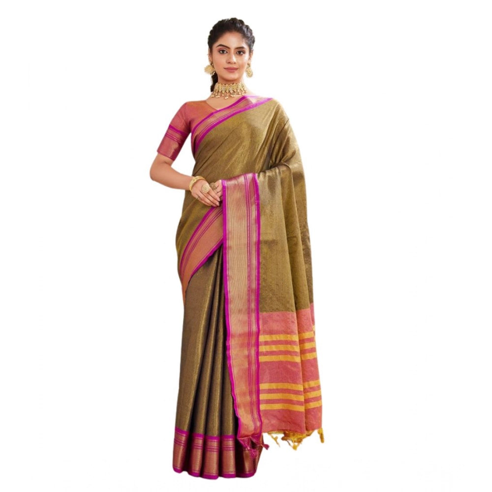 Vaystra Silk Blended Jaquard Woven Saree With Unstitched Blouse 5.5Mtr – Green