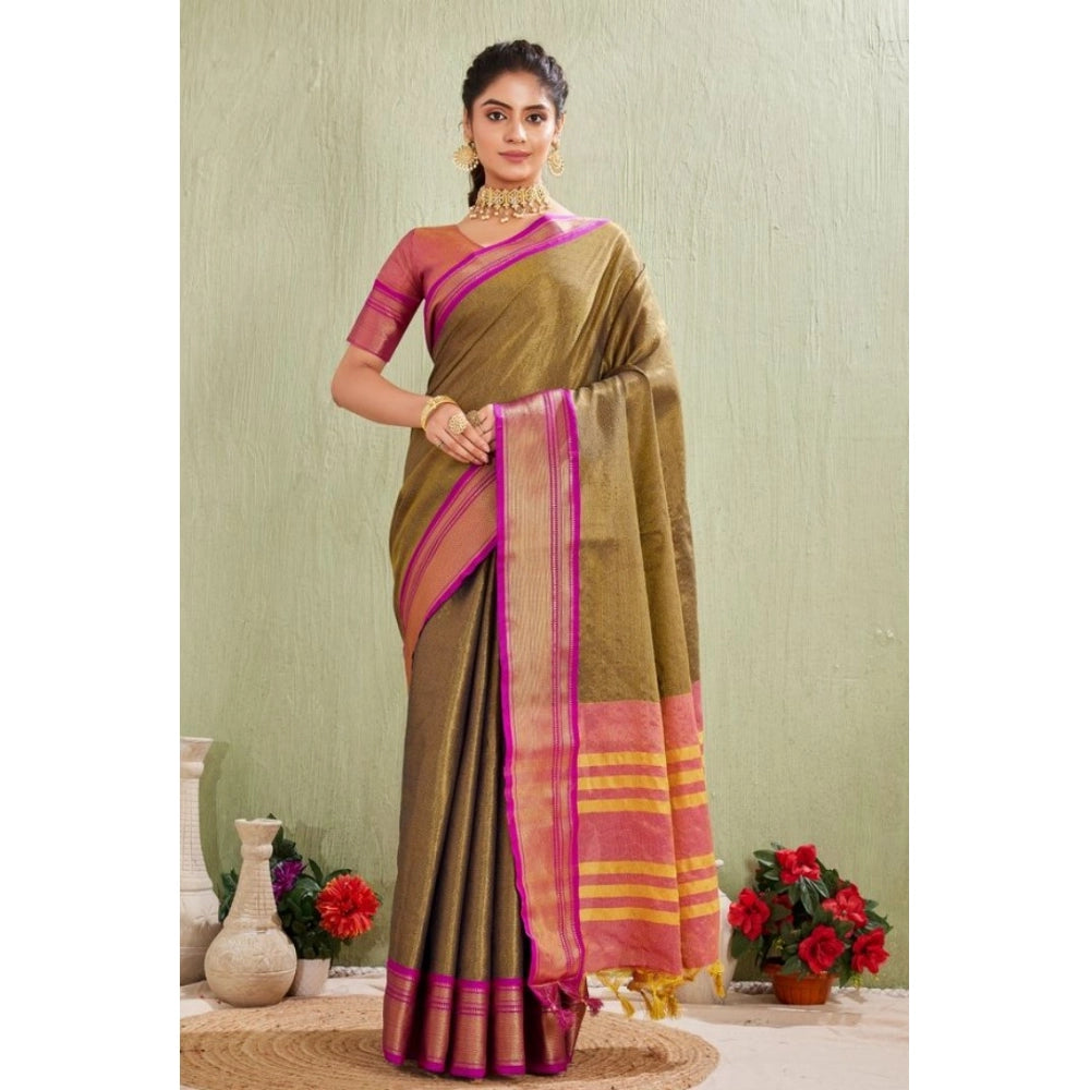 Vaystra Silk Blended Jaquard Woven Saree With Unstitched Blouse 5.5Mtr – Green