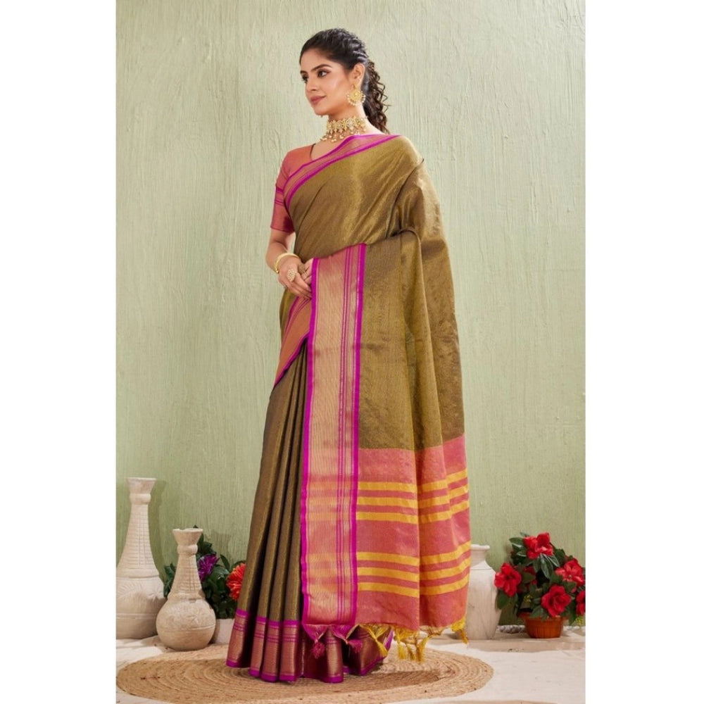 Vaystra Silk Blended Jaquard Woven Saree With Unstitched Blouse 5.5Mtr – Green