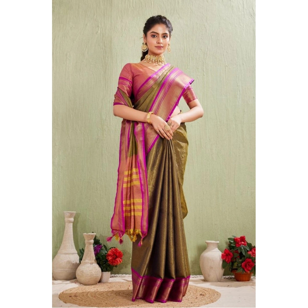 Vaystra Silk Blended Jaquard Woven Saree With Unstitched Blouse 5.5Mtr – Green