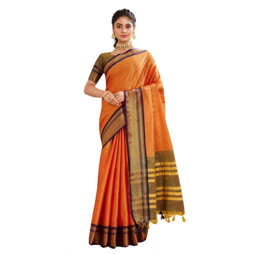 Vaystra Silk Blended Jaquard Woven Saree With Unstitched Blouse 5.5Mtr – Orange