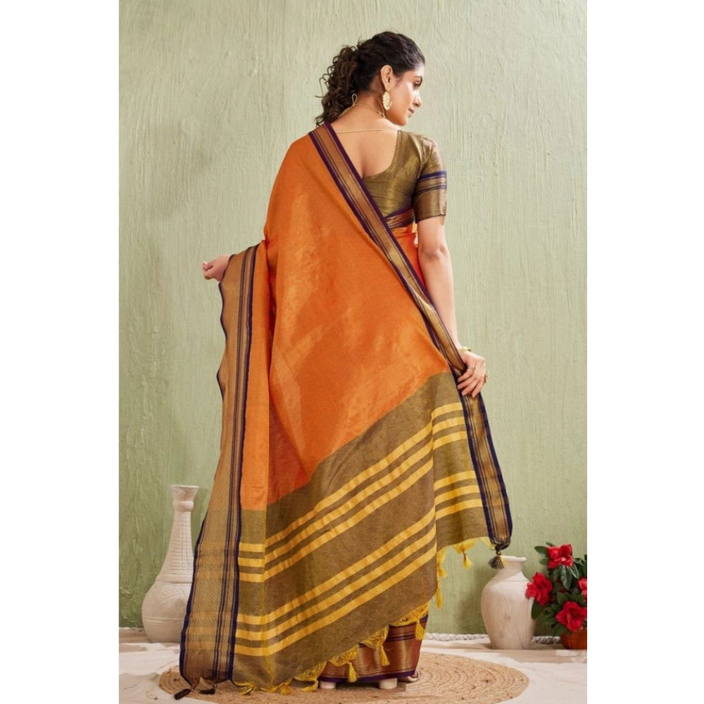 Vaystra Silk Blended Jaquard Woven Saree With Unstitched Blouse 5.5Mtr – Orange
