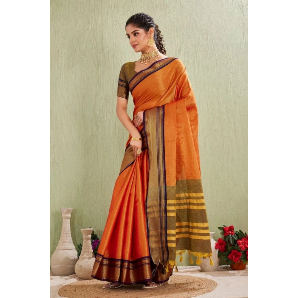 Vaystra Silk Blended Jaquard Woven Saree With Unstitched Blouse 5.5Mtr – Orange