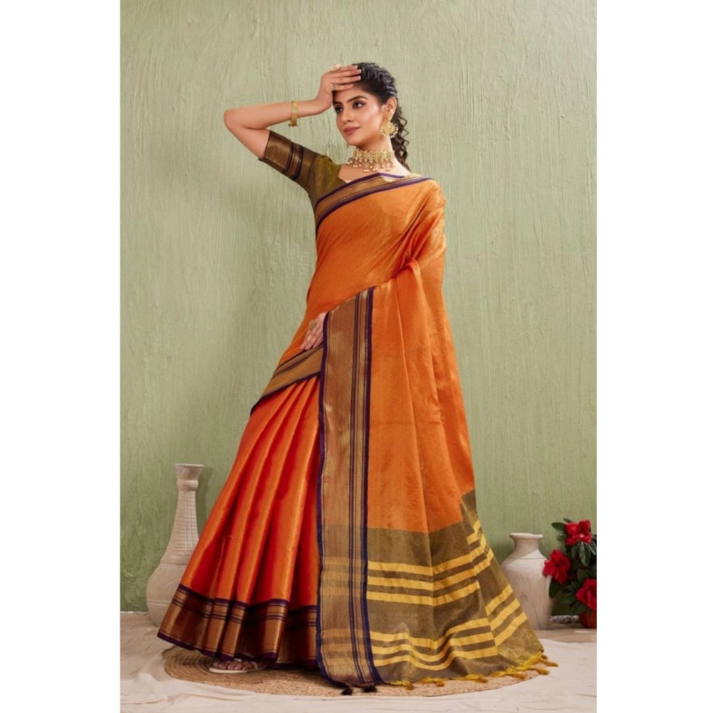 Vaystra Silk Blended Jaquard Woven Saree With Unstitched Blouse 5.5Mtr – Orange
