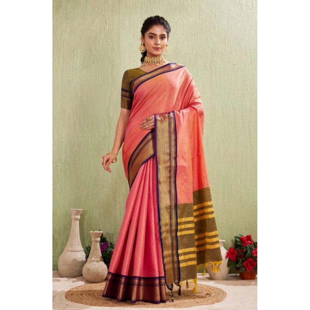 Vaystra Silk Blended Jaquard Woven Saree With Unstitched Blouse 5.5Mtr – Pink