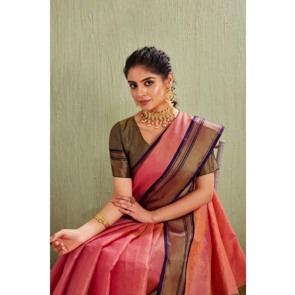 Vaystra Silk Blended Jaquard Woven Saree With Unstitched Blouse 5.5Mtr – Pink