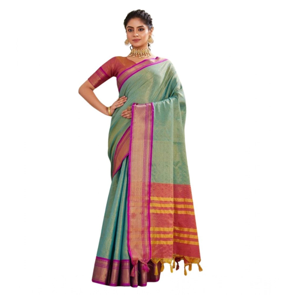 Vaystra Silk Blended Jaquard Woven Saree With Unstitched Blouse 5.5Mtr – Light Green