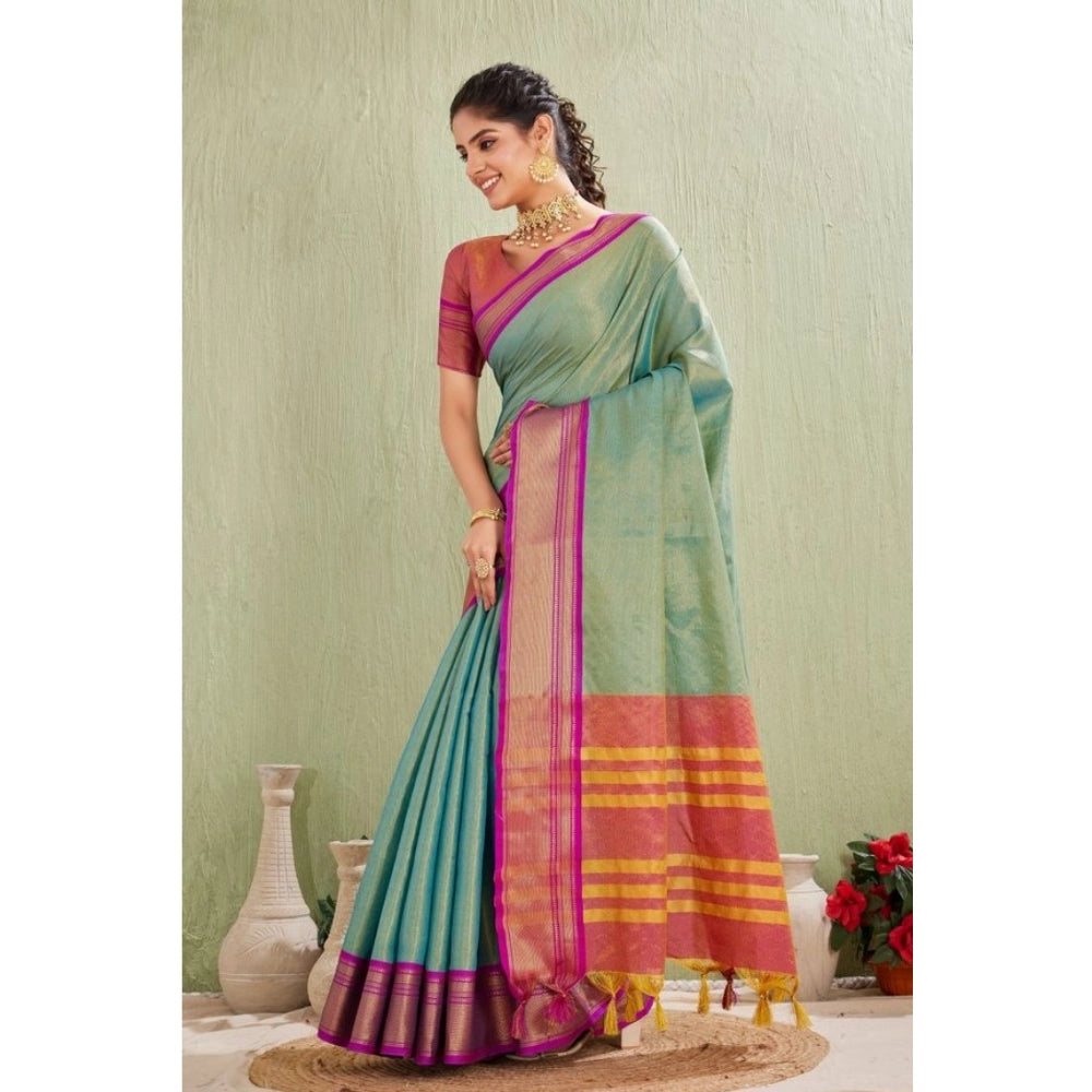 Vaystra Silk Blended Jaquard Woven Saree With Unstitched Blouse 5.5Mtr – Light Green