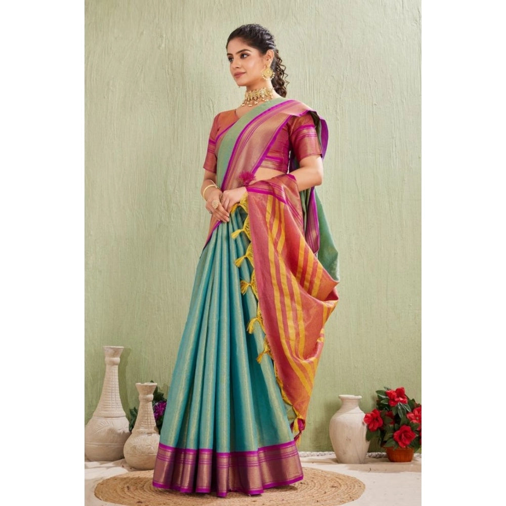 Vaystra Silk Blended Jaquard Woven Saree With Unstitched Blouse 5.5Mtr – Light Green