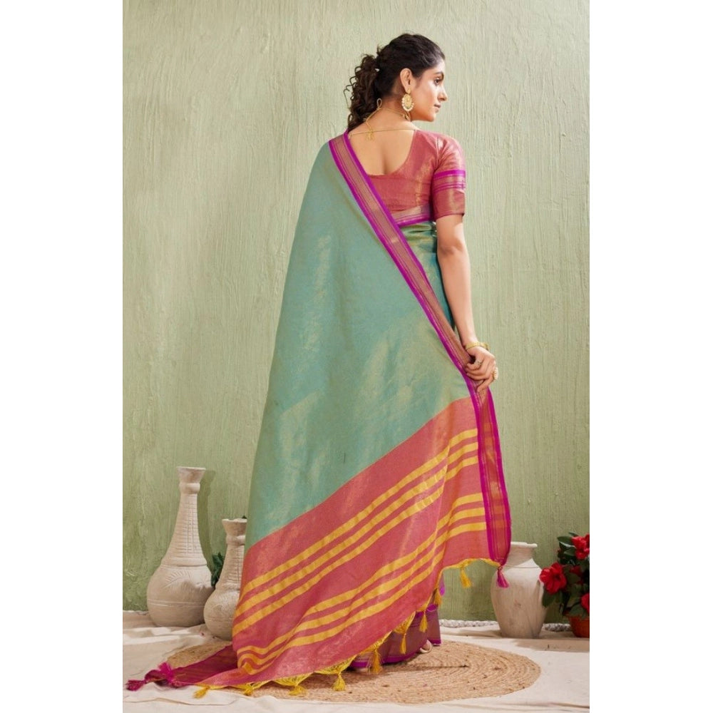 Vaystra Silk Blended Jaquard Woven Saree With Unstitched Blouse 5.5Mtr – Light Green