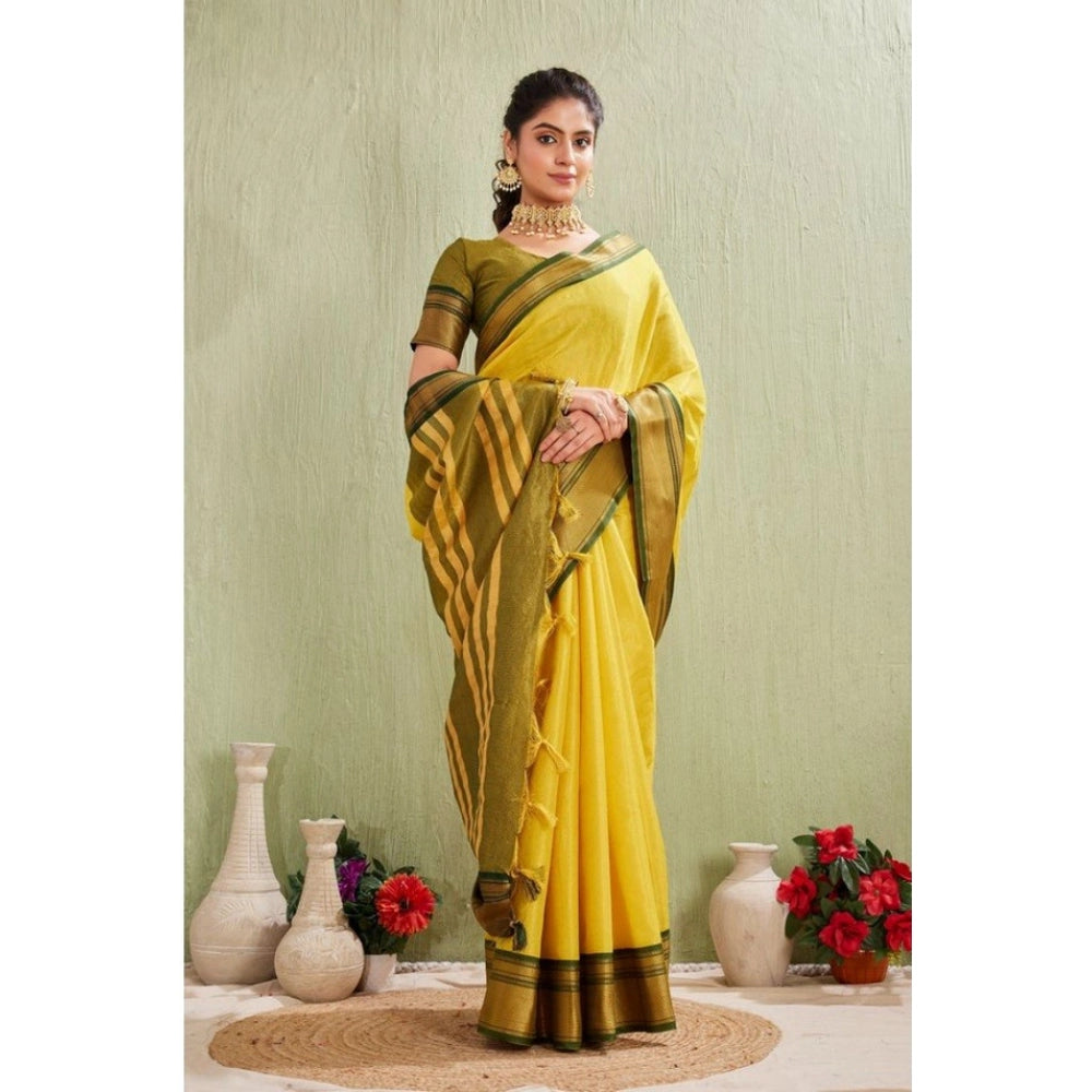Vaystra Silk Blended Jaquard Woven Saree With Unstitched Blouse 5.5Mtr – Yellow