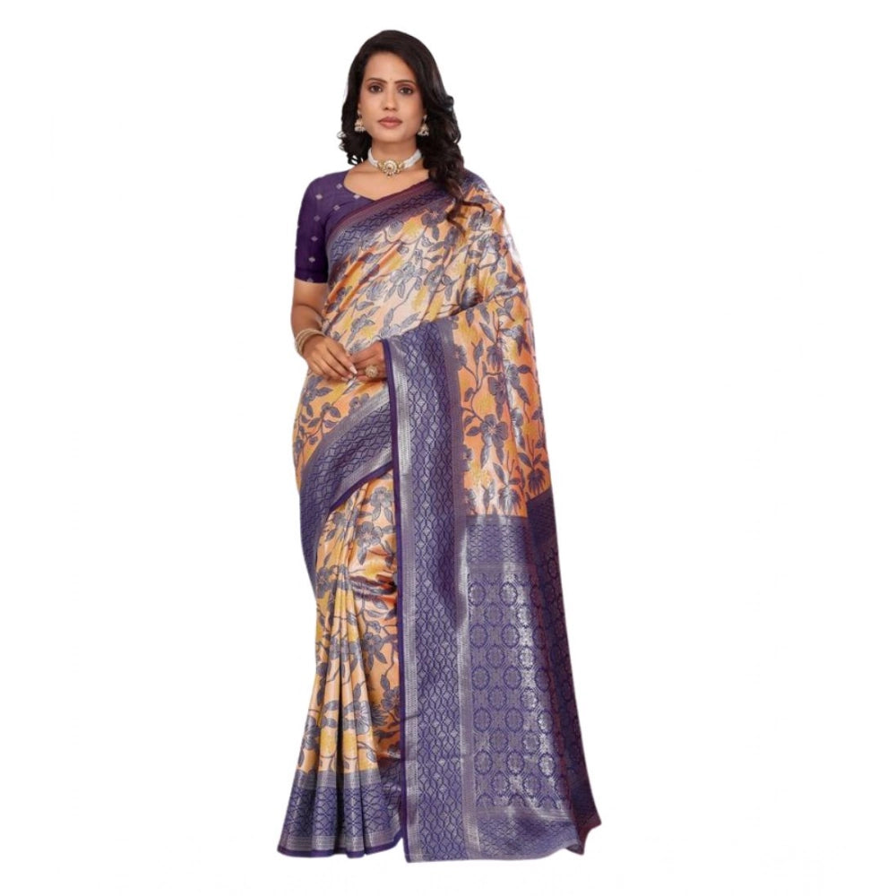 Vaystra Banarasi Silk Jaquard Woven Saree With Unstitched Blouse 5.5Mtr – Orange
