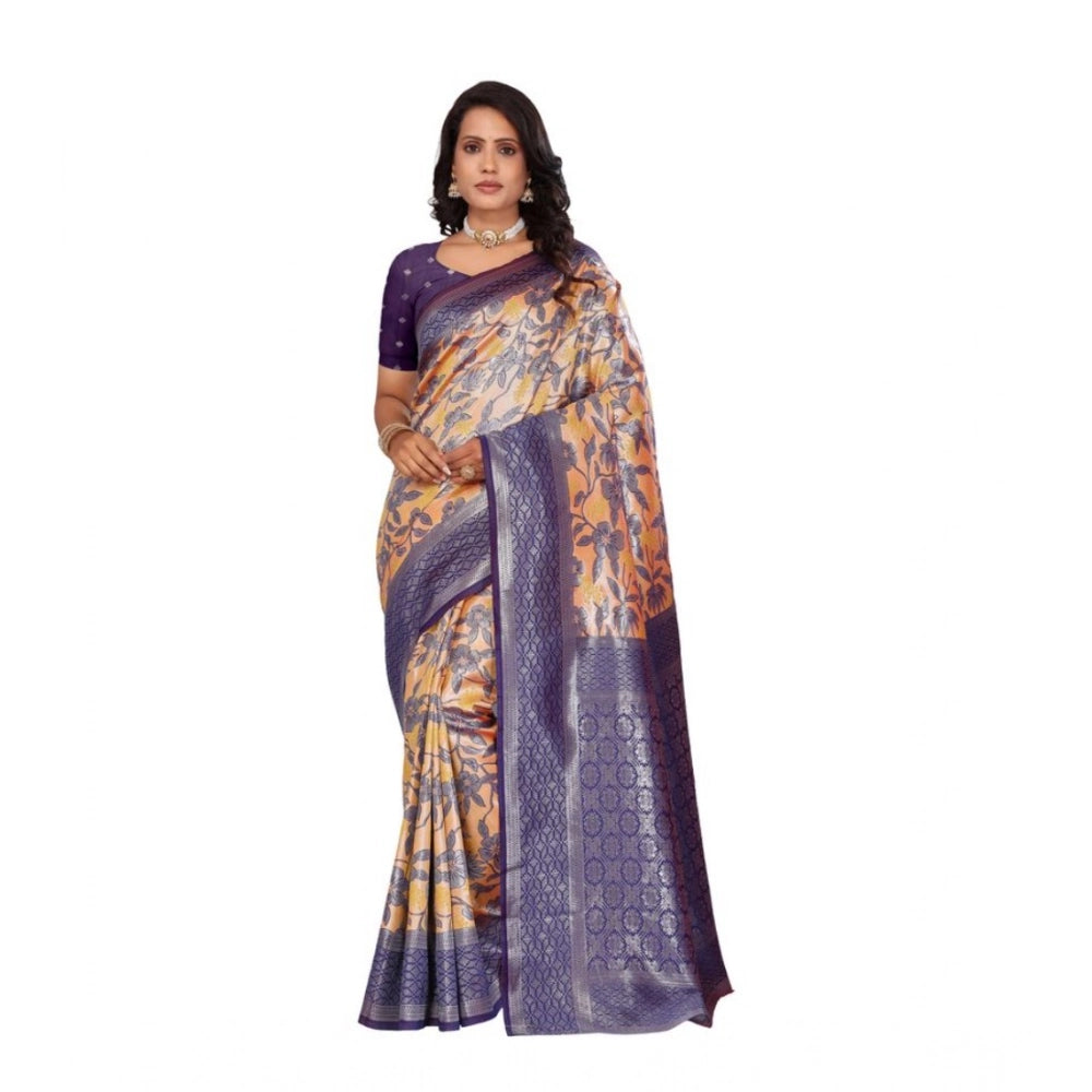 Vaystra Banarasi Silk Jaquard Woven Saree With Unstitched Blouse 5.5Mtr – Orange