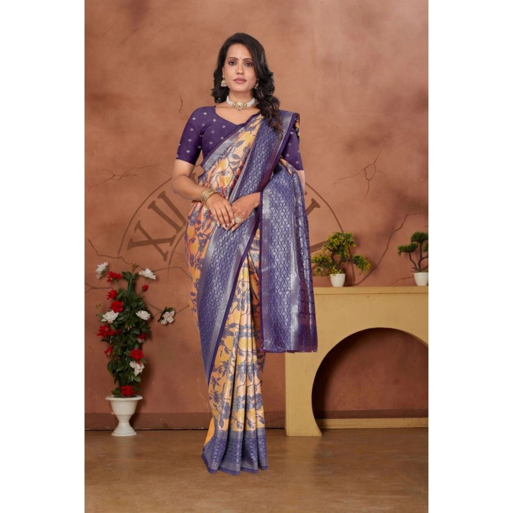 Vaystra Banarasi Silk Jaquard Woven Saree With Unstitched Blouse 5.5Mtr – Orange