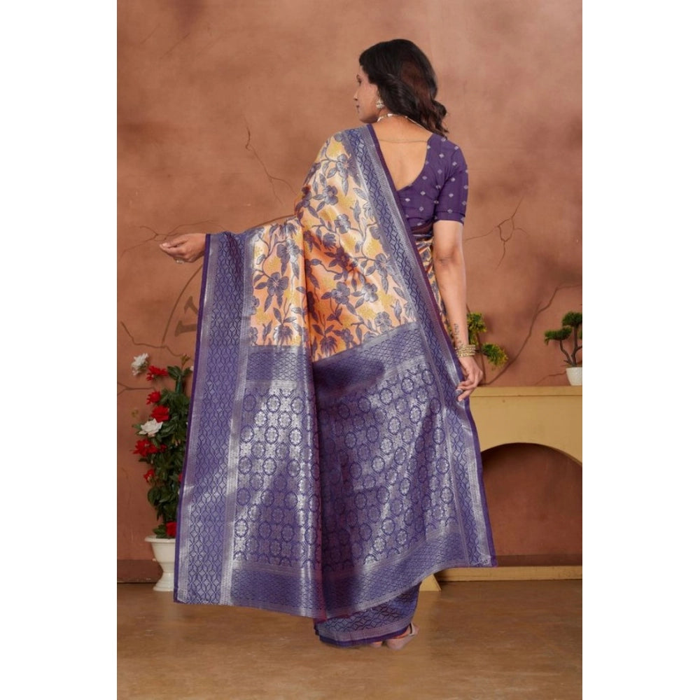Vaystra Banarasi Silk Jaquard Woven Saree With Unstitched Blouse 5.5Mtr – Orange