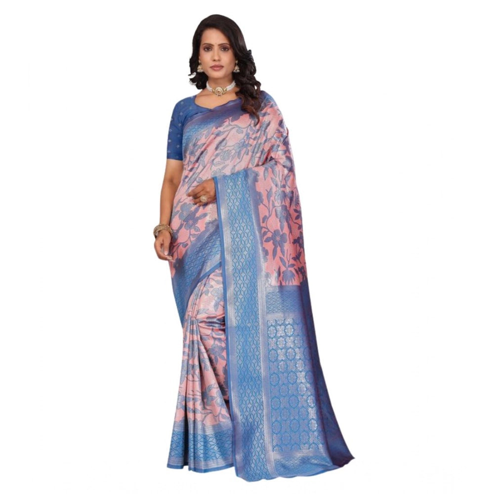 Vaystra Banarasi Silk Jaquard Woven Saree With Unstitched Blouse 5.5Mtr – Pink