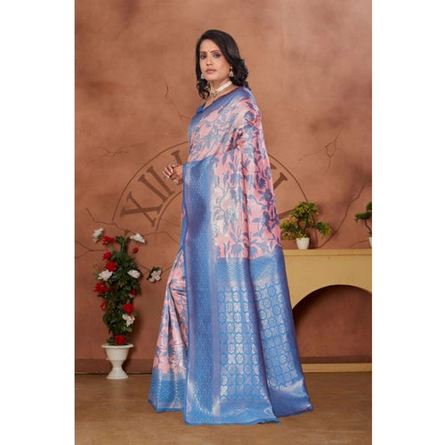 Vaystra Banarasi Silk Jaquard Woven Saree With Unstitched Blouse 5.5Mtr – Pink