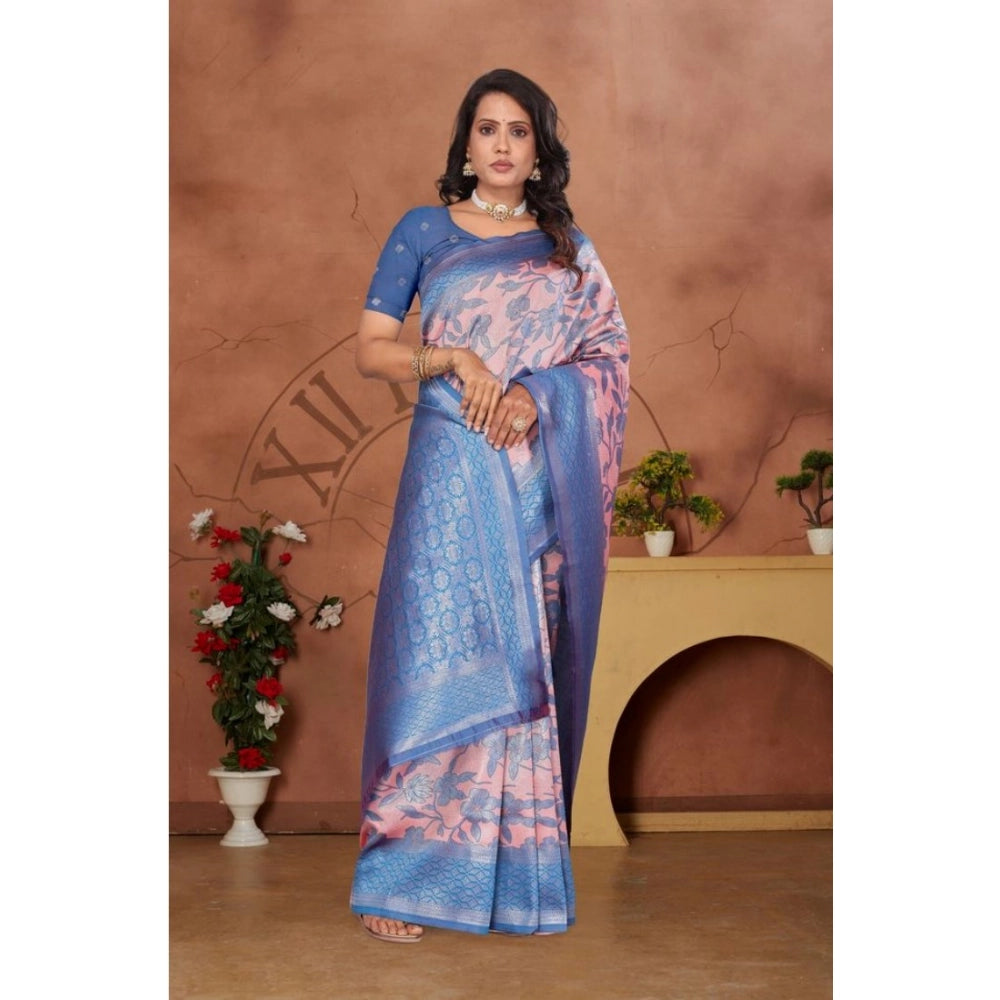Vaystra Banarasi Silk Jaquard Woven Saree With Unstitched Blouse 5.5Mtr – Pink