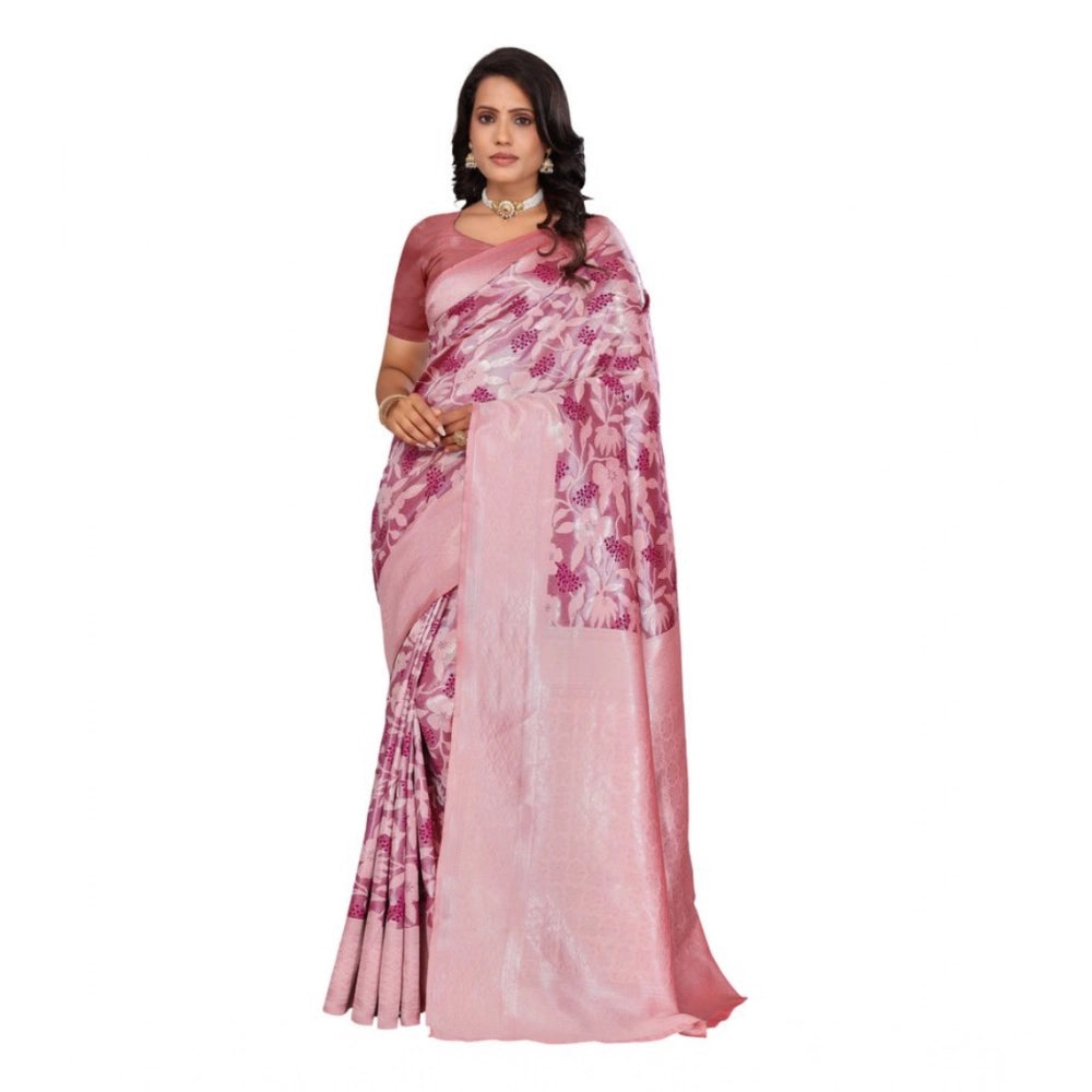 Vaystra Banarasi Silk Jaquard Woven Saree With Unstitched Blouse 5.5Mtr – Pink
