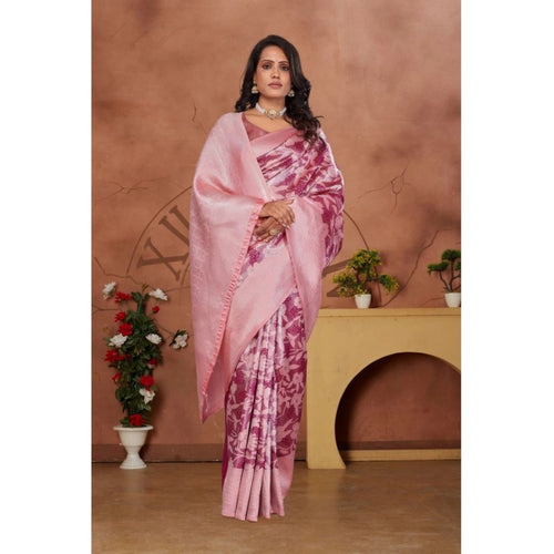 Vaystra Banarasi Silk Jaquard Woven Saree With Unstitched Blouse 5.5Mtr – Pink