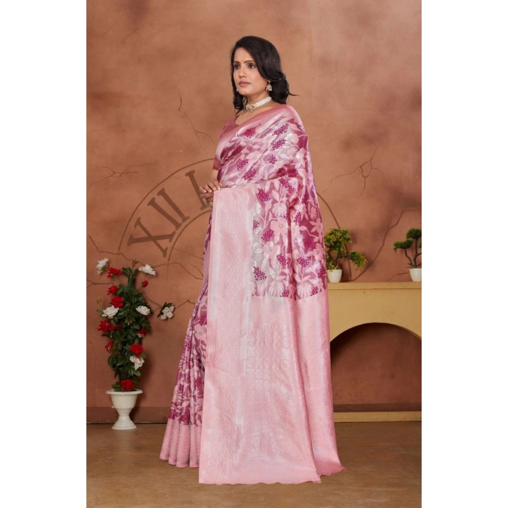 Vaystra Banarasi Silk Jaquard Woven Saree With Unstitched Blouse 5.5Mtr – Pink