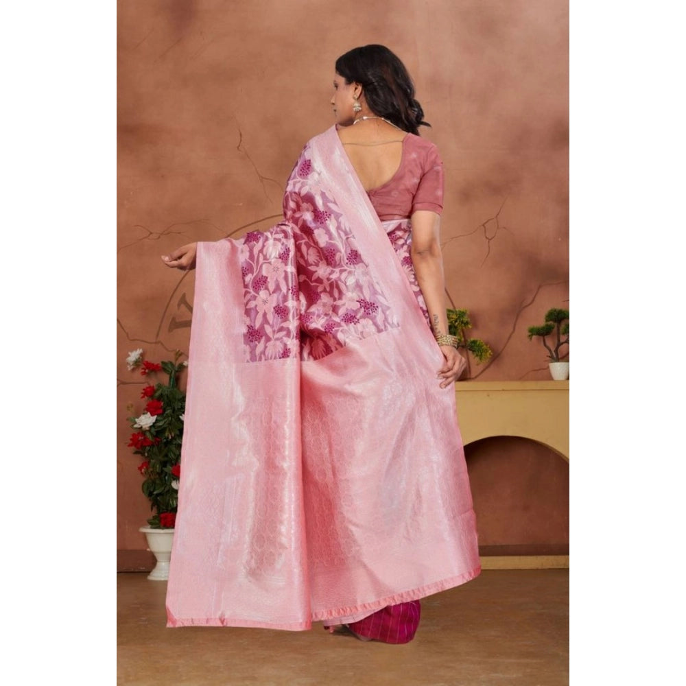 Vaystra Banarasi Silk Jaquard Woven Saree With Unstitched Blouse 5.5Mtr – Pink