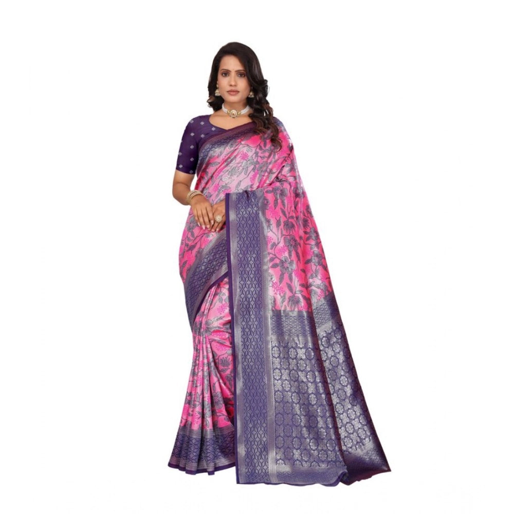 Vaystra Banarasi Silk Jaquard Woven Saree With Unstitched Blouse 5.5Mtr – Pink