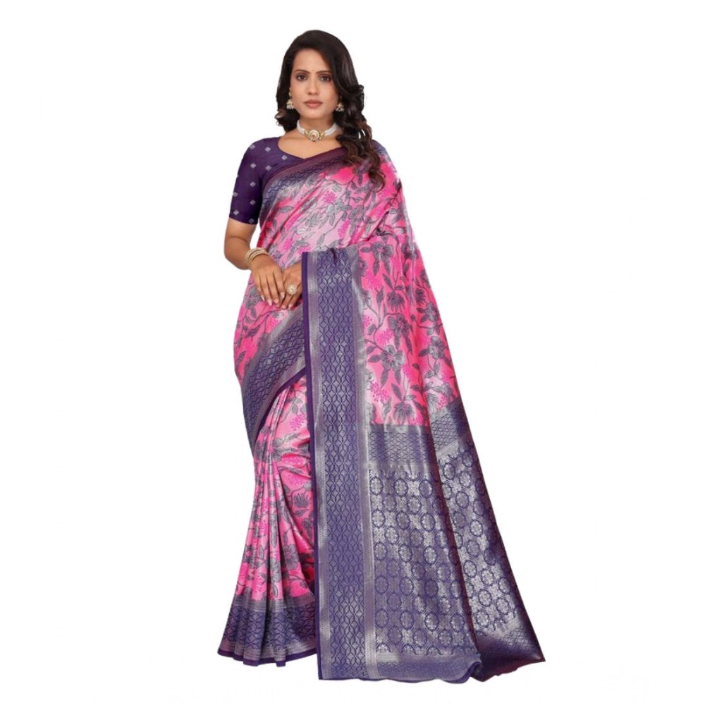 Vaystra Banarasi Silk Jaquard Woven Saree With Unstitched Blouse 5.5Mtr – Pink