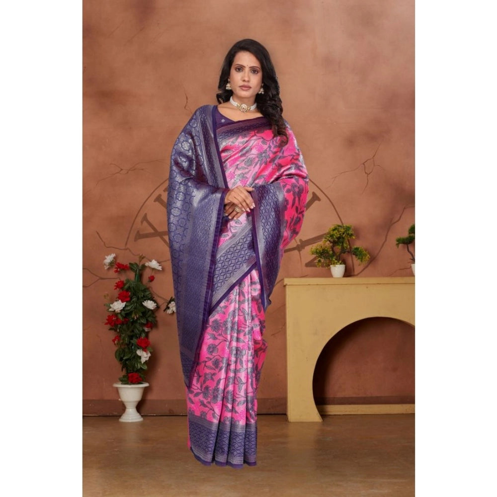 Vaystra Banarasi Silk Jaquard Woven Saree With Unstitched Blouse 5.5Mtr – Pink