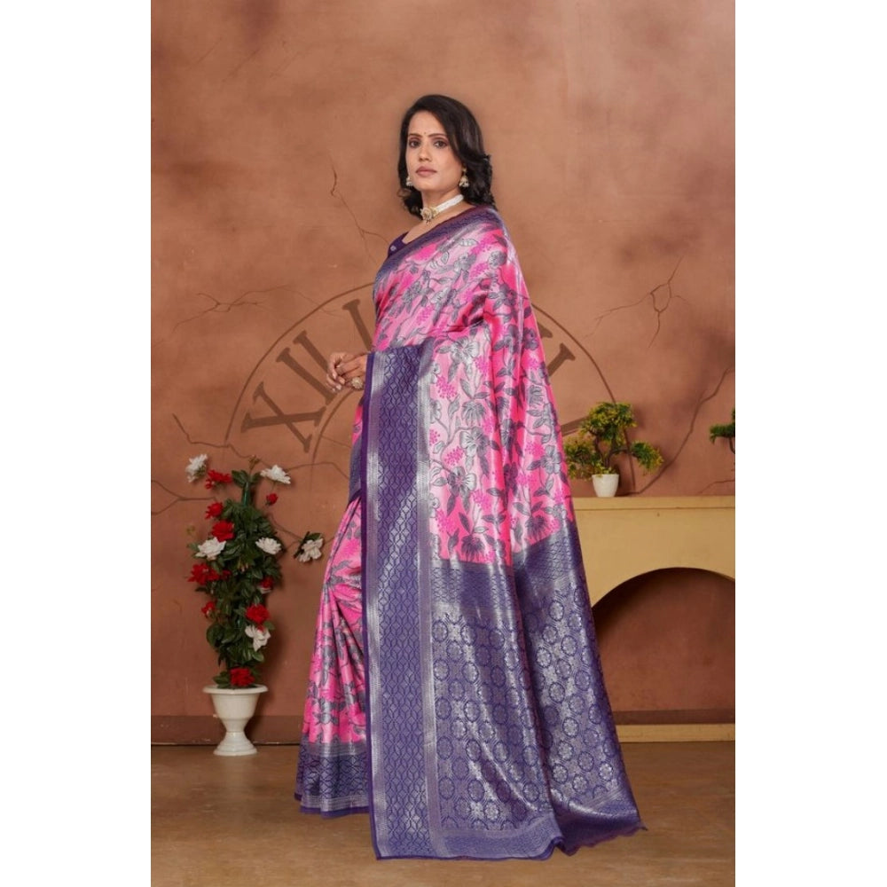 Vaystra Banarasi Silk Jaquard Woven Saree With Unstitched Blouse 5.5Mtr – Pink