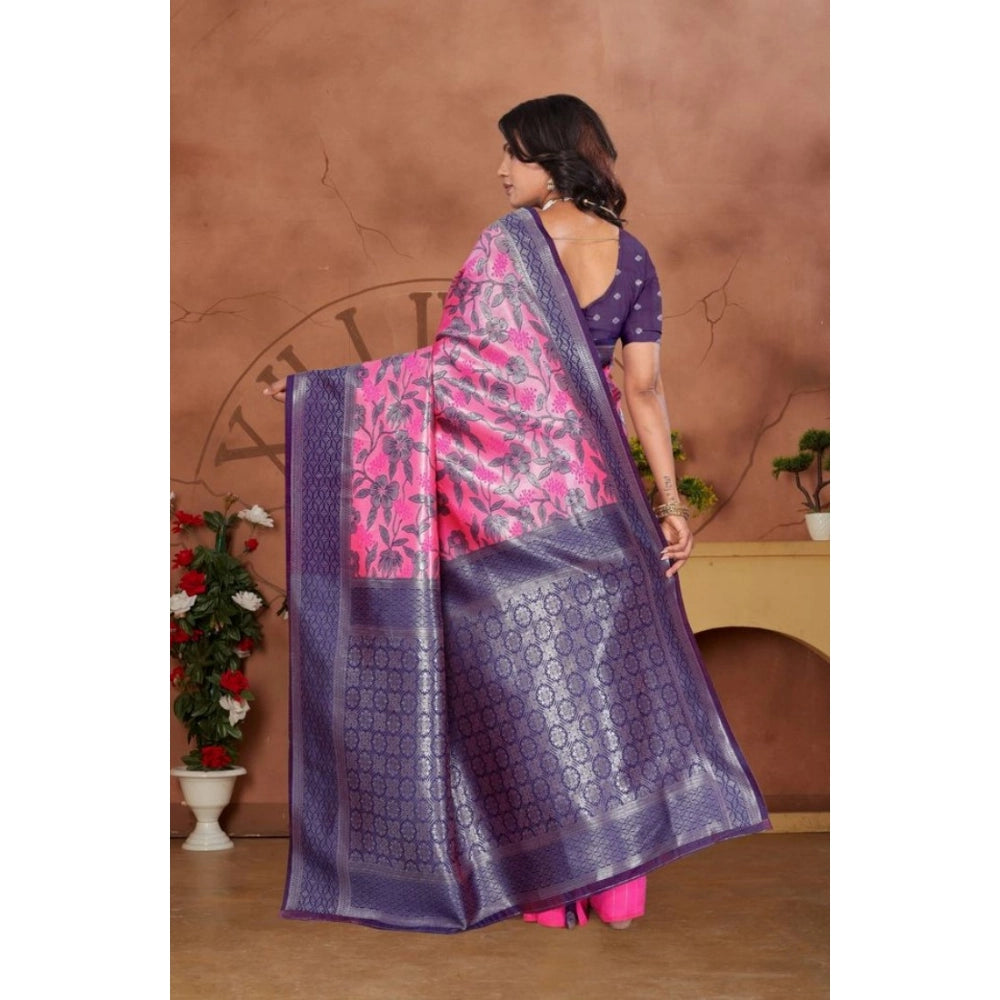 Vaystra Banarasi Silk Jaquard Woven Saree With Unstitched Blouse 5.5Mtr – Pink