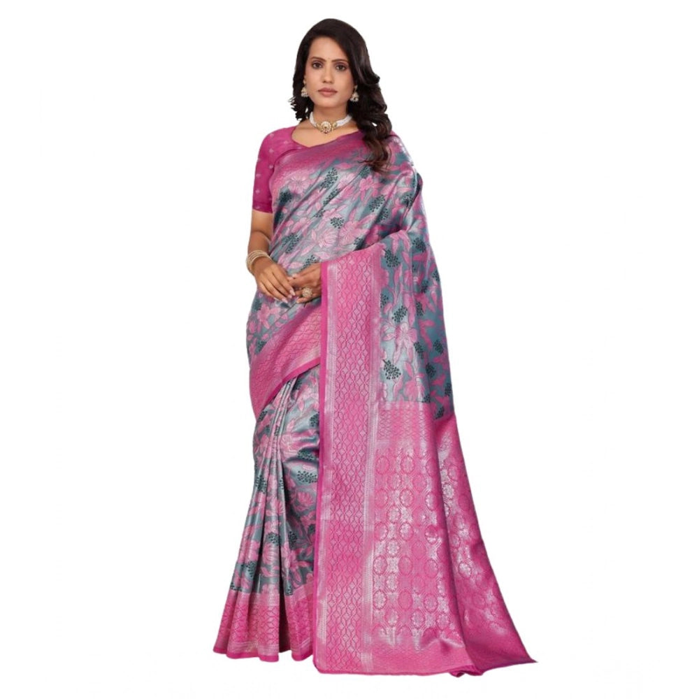 Vaystra Banarasi Silk Jaquard Woven Saree With Unstitched Blouse 5.5Mtr – Pink