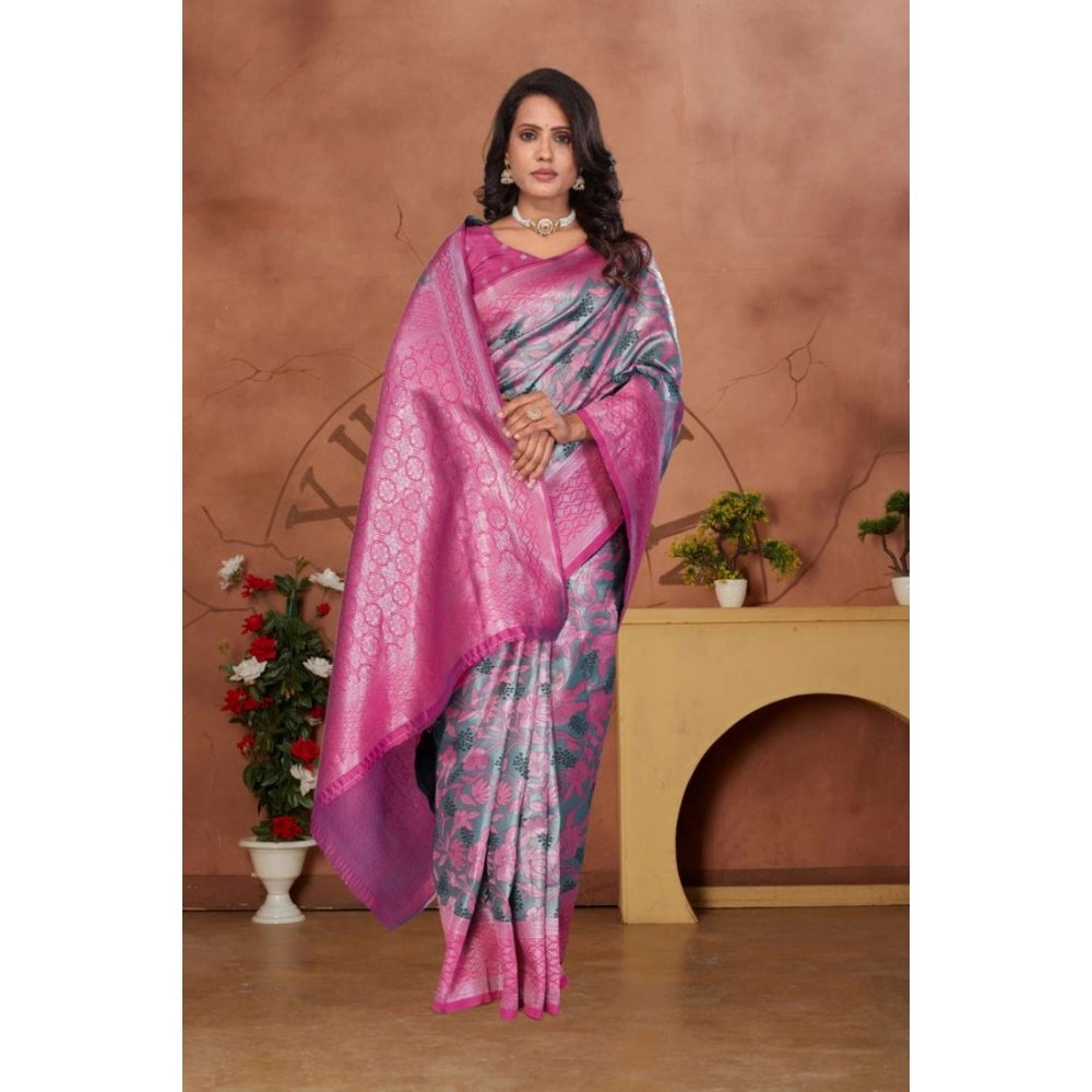 Vaystra Banarasi Silk Jaquard Woven Saree With Unstitched Blouse 5.5Mtr – Pink